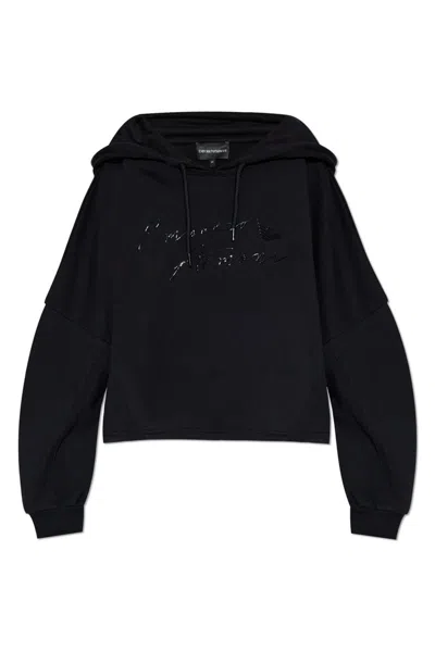 Emporio Armani Logo-print Cotton Hoodie In Black