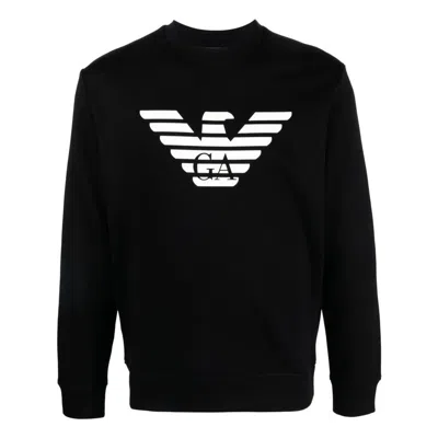 Emporio Armani Logo Print Crewneck Sweatshirt In Black