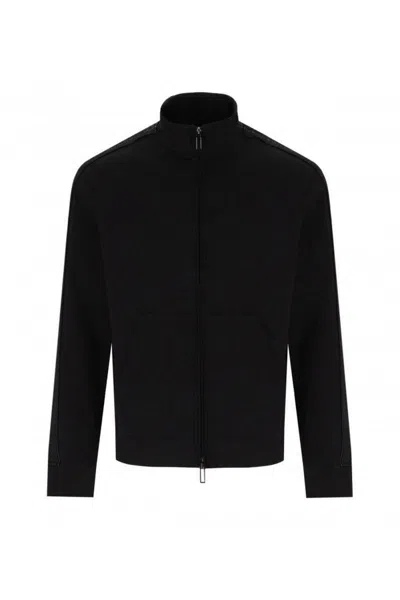 Emporio Armani Icon Full-zip Blouson In Piqué-effect Micro-textured Crêpe Jersey In Black