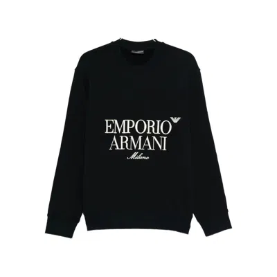 Emporio Armani French Terry Embroidered Logo Sweatshirt In Blue