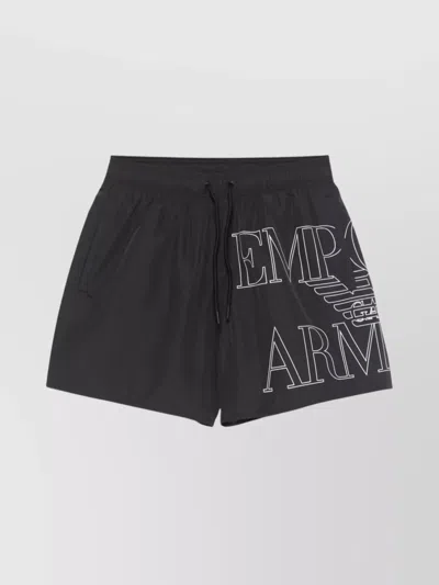 Emporio Armani Swim Shorts Logo Drawstring Waistband In Black