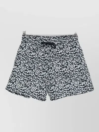 Emporio Armani Swim Shorts Monogram Print Straight Hem In Blue