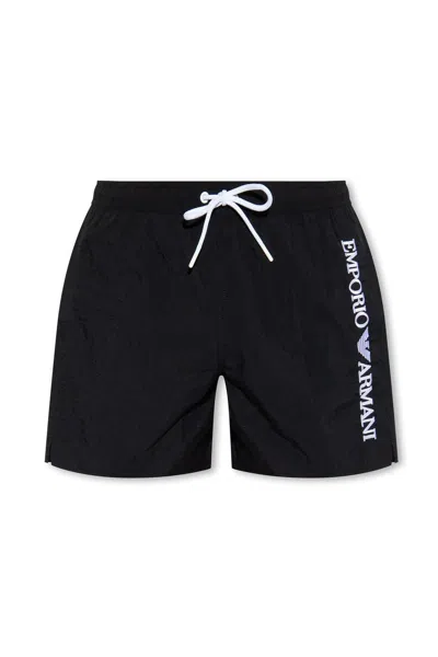 Emporio Armani Swimming Shorts With Logo In Black