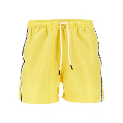 Emporio Armani Swimpants With Side Logo Stripe In Yellow