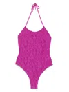 Emporio Armani Neck Halter High Leg Textured Swimsuit