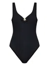 Emporio Armani Ribbed Texture V-neck Swimsuit In Black