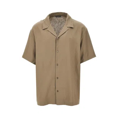 Emporio Armani Swimwear Linen And Viscose-blend Shirt In Brown