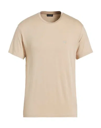 Emporio Armani Swimwear Man T-shirt Beige Size L Cotton In Neutral