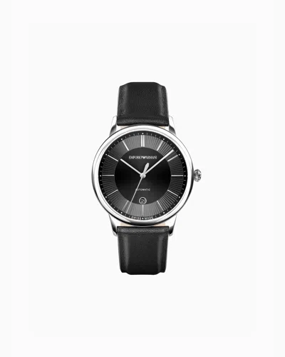 Emporio Armani Swiss Made Automatic Black Leather Watch