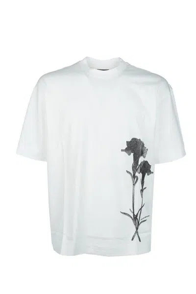 Emporio Armani Crew Neck Floral Print Short Sleeves T-shirt In White