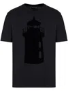 Emporio Armani Jersey T-shirt With Flocked Lighthouse Print And Logo