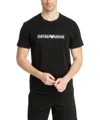 Emporio Armani Blue Crewneck T-shirt With Logo Lettering On The Front In Black