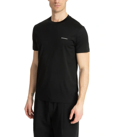 Emporio Armani Tencel-jersey Blend T-shirt With Logo Lettering In Black