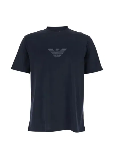 Emporio Armani Logo Cotton T-shirt In Blue