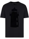 Emporio Armani Jersey T-shirt With Flocked Lighthouse Print And Logo In Black