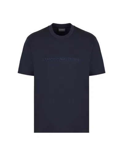 Emporio Armani T-shirt Con Ricamo Logo Blu In Blue