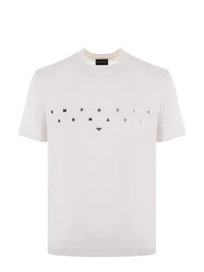Emporio Armani T-shirt  In Lyocell E Cotone Disponibile Store Scafati E Pompei In Panna