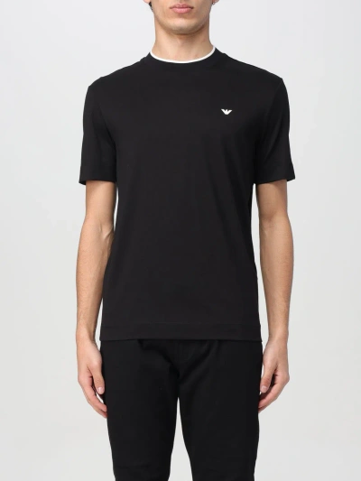 Emporio Armani Official Store Asv T-shirt Aus Jersey-lyocell-mischung Mit Zweifarbigem Mikroadler In Black