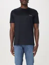 Emporio Armani Black T-shirt With Logo Lettering On The Front In Cotton And Lyocell Blend Man In Blau