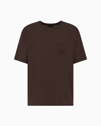 Emporio Armani T-shirt En Lin Avec Écusson Aigle Brodé In Brown