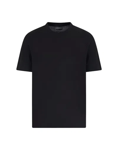 Emporio Armani Official Store Jersey T-shirt With Jacquard Logo In Blue