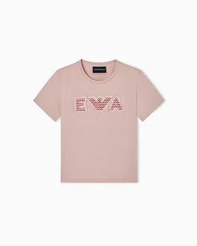Emporio Armani T-shirt In Jersey Maxi Patch Ea In Pink