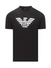 Emporio Armani Black Crewneck T-shirt With Logo Embroidery On The Front In Nero Aquila