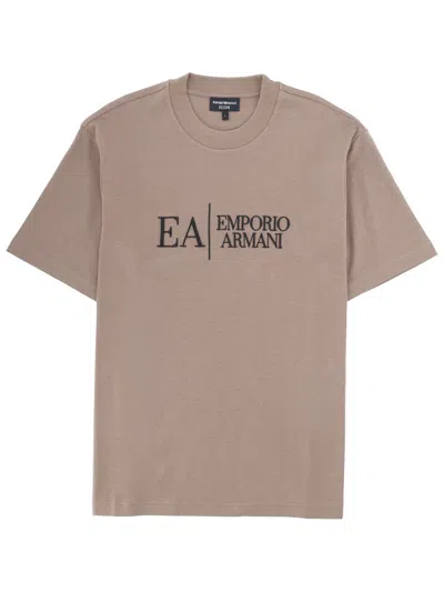 Emporio Armani T-shirt With Icon Embroidery In Brown
