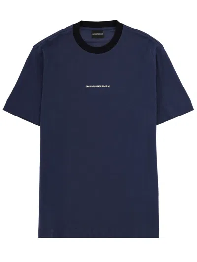 Emporio Armani T-shirt With Logo And Embroidery In Blue