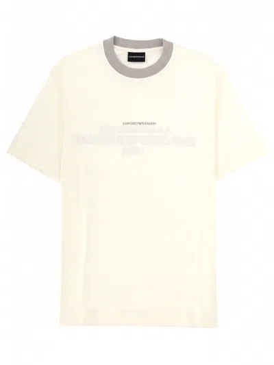 Emporio Armani T-shirt With Logo And Embroidery In Neutral