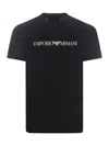 Emporio Armani Blue Crewneck T-shirt With Logo Lettering On The Front In Nero