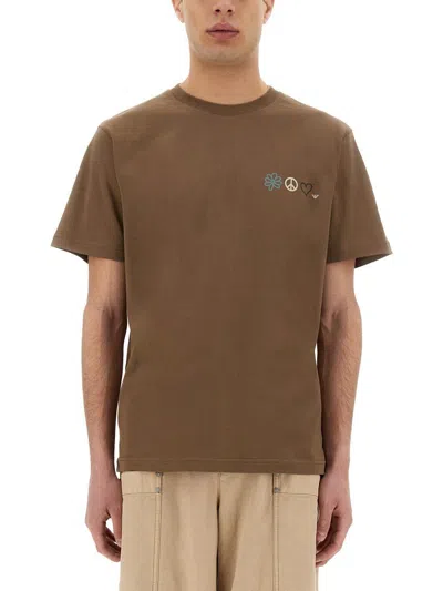 Emporio Armani T-shirt With Maxi Print Capsule Peace Asv In Brown