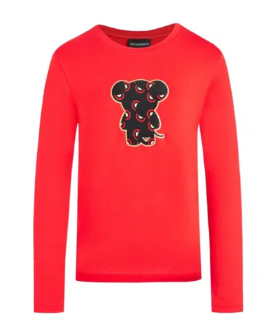 Emporio Armani T-shirt With Round Neck And Long Sleeves In Red