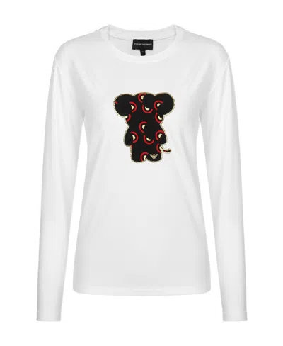 Emporio Armani T-shirt With Round Neck And Long Sleeves In White