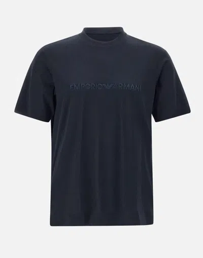 Emporio Armani Cotton And Lyocell Crew Neck T-shirt In Blue