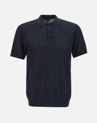 Emporio Armani Jacquard Knitted Polo Shirt In Blue