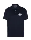 Emporio Armani Embroidered Logo Polo Shirt In Blue