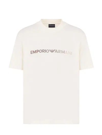 Emporio Armani Logo-embroidered Cotton T-shirt In Yellow
