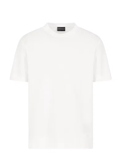 Emporio Armani Official Store Jersey T-shirt With Jacquard Logo In White Logo