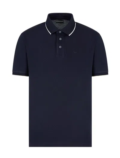 Emporio Armani Blue Stretch Piquet Polo In Iconico 0920 Blu Nav