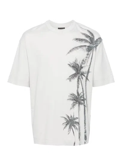 Emporio Armani Palm Tree-print Cotton T-shirt In White