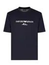 Emporio Armani Blue Crewneck T-shirt With Logo Lettering On The Front In Navy Dis 1 Embro