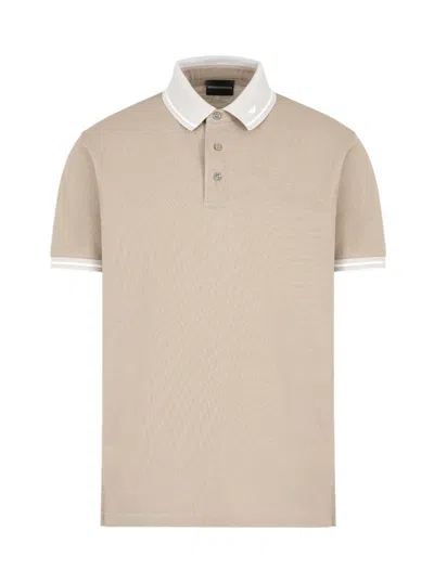 Emporio Armani T-shirts And Polos In Roasted Cashew Lines