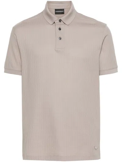 Emporio Armani Jacquard Jersey Polo Shirt In Toni Neutri
