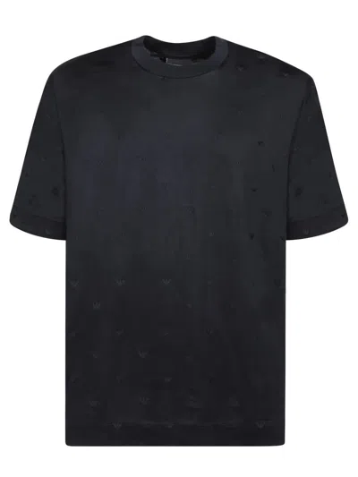 Emporio Armani Logo-embroidered Cotton T-shirt In Blue