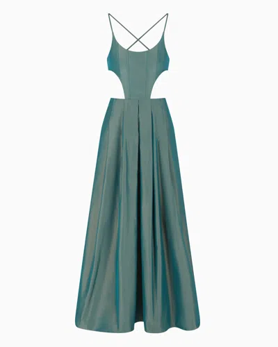 Emporio Armani Taffeta Long Dress With Cut-out Detail In Green