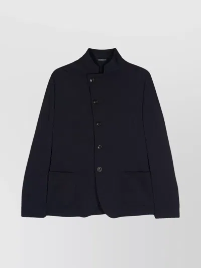 Emporio Armani Patterned-jacquard Jersey Jacket In Navy