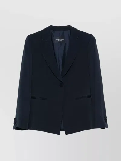 Emporio Armani Tailored Blazer With Buttoned Cuffs And Vents In Blue