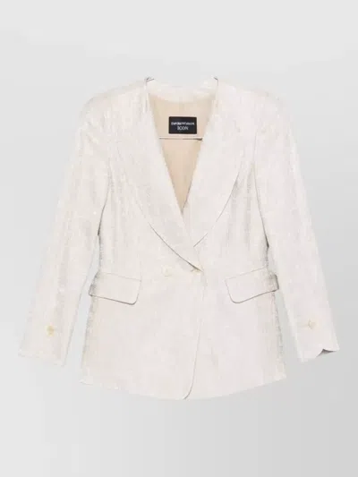 Emporio Armani Double-breasted Jacket In Icon Textured Jacquard Fabric In White