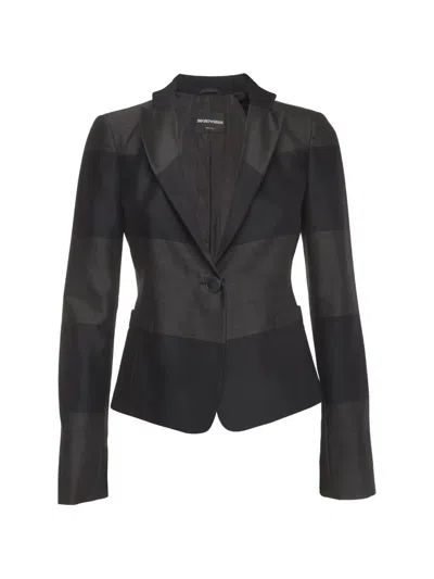 Pre-owned Emporio Armani Tailored Horizontal-stripe Blazer In Black